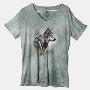 The Mountain Womens King Of The Hill T Shirt Wolf Animal Print Tie Dye VNeck 2XL